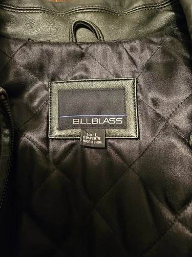 Bill Blass Men’s Black Leather Bomber Jacket Full Zip Quilted Lining Size L image 3