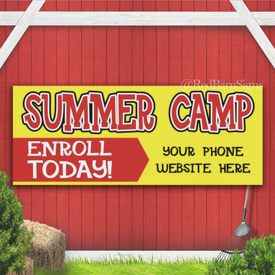 SUMMER CAMP ENROLL TODAY Indoor Outdoor Banner Sign with grommets