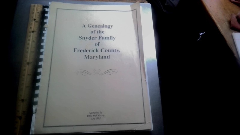 Snyder Genealogy Frederick Co., MD (1992) typed spiral bound unpublished