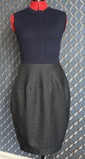 PRADA Sample Wool Plaid Cocoon/Tulip Midi Dress US 6 Navy Grey Sleeveless