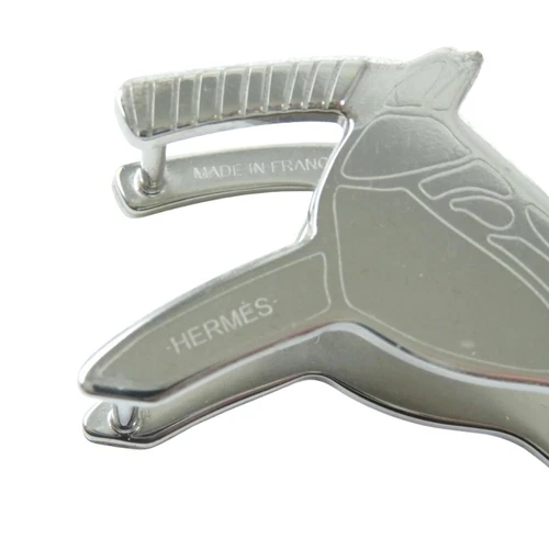 Unused HERMES Quadrige Horse Head Glove Holder Clip Silver Tone Dust Bag Boxed - Picture 3 of 8