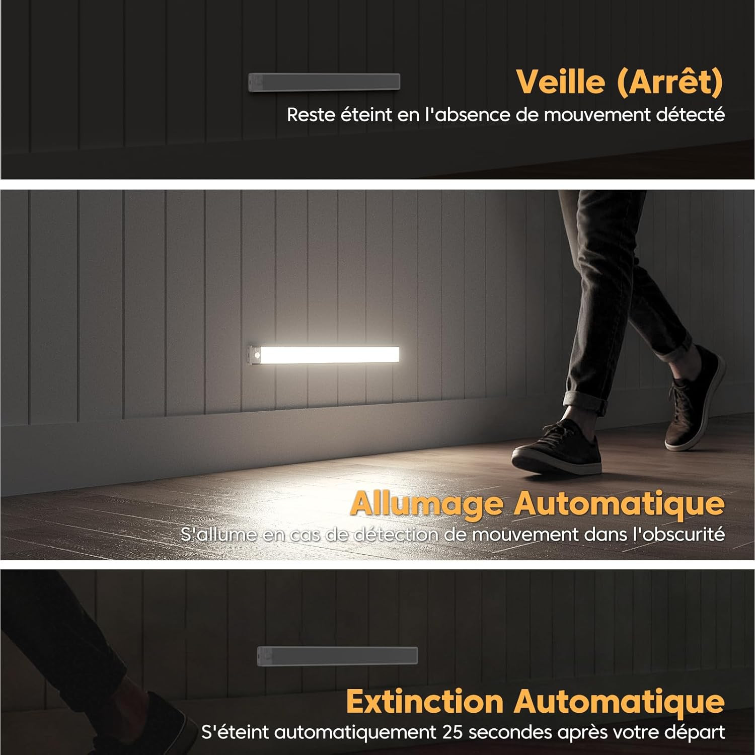 Lumière cuisine sous meuble pour éclairage de plan de travail 3x
