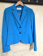 Calvin Klein Women 4P Blazer Jacket Turquoise Blue 2 Button Lux Crepe SP2JL706
