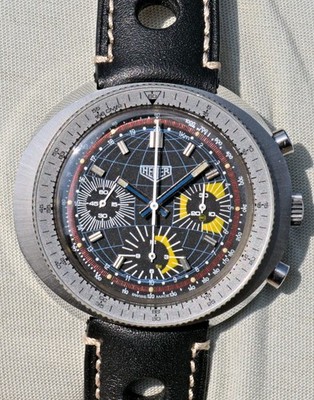 Unauffindbare Vintage Chrono 70er Jahre Heuer Globe Weltkarte noch neuwertig