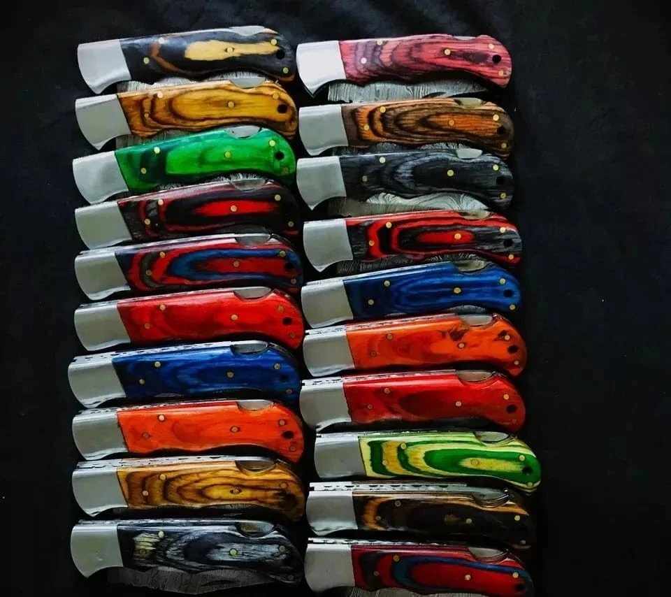 LOT of 20 pcs Damascus Steel Hunting Folding knife, Pocket Knives w/ Sheath - Image 3 of 4