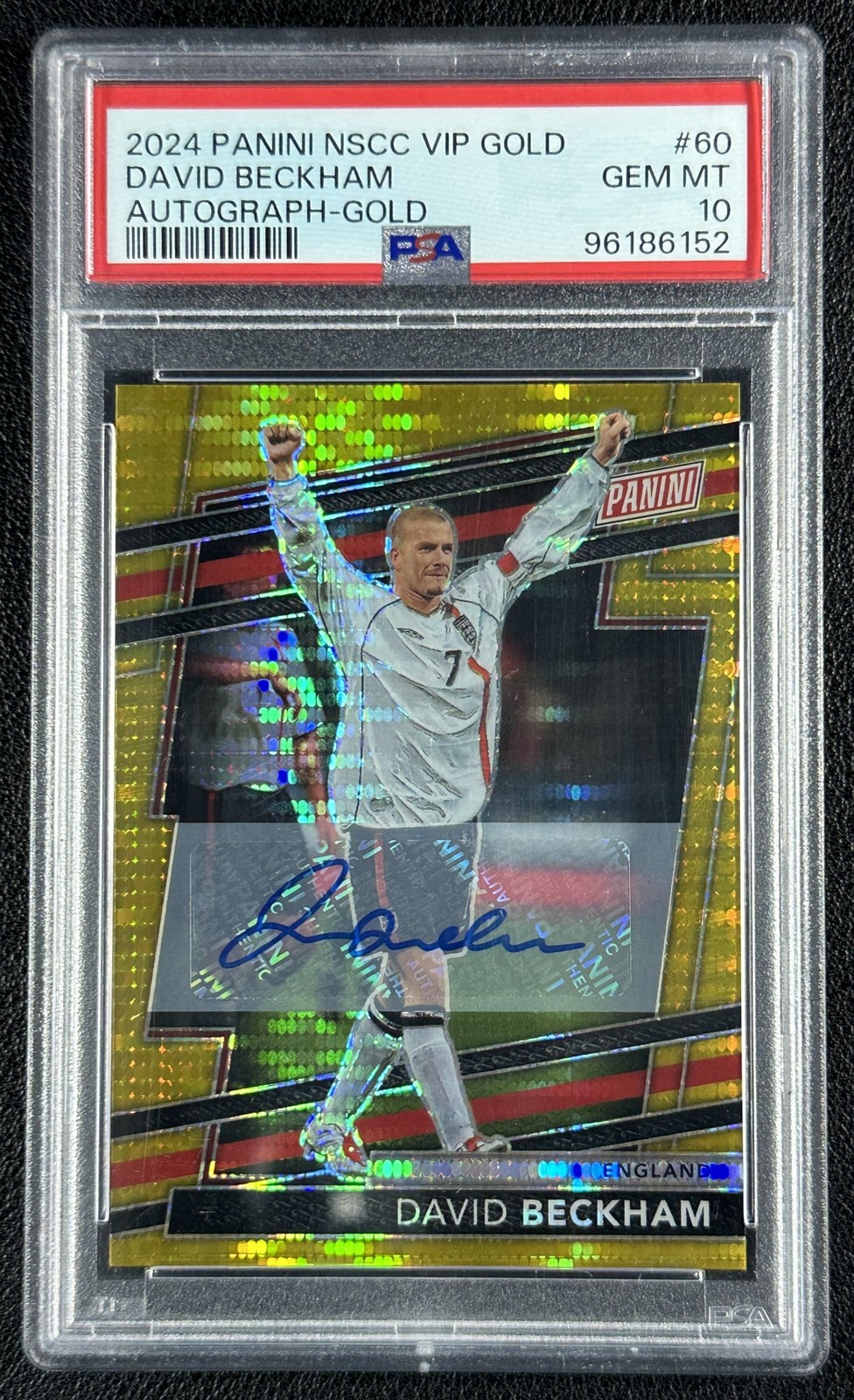 DAVID BECKHAM PSA 10 2025 PANINI NSCC VIP GOLD #60 GOLD PRIZM AUTO 6/10 ENGLAND
