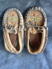 Native American Vintage Style Leather Moccasins Child Size 1970s