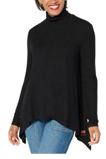 Peace Love World Women's Comfy Turtleneck Sharkbite Hem Top Black