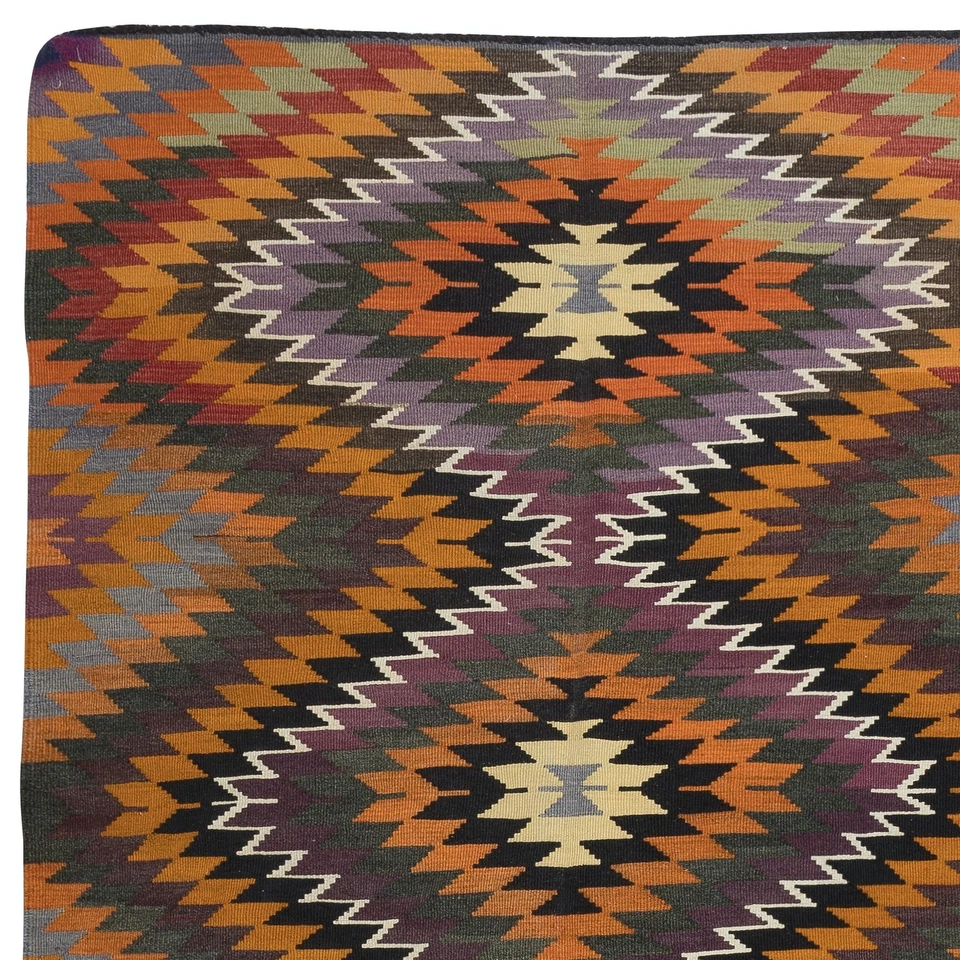 6x10.8 Ft Hand-Woven Anatolian Kilim, Vintage Multicolor Rug with Diamond Design - Image 4 of 4