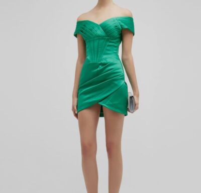 slim fit dress slacks SOPHIA Asymmetric Bow Mini Dress with Tulip Skirt in Emerald Green main image 1