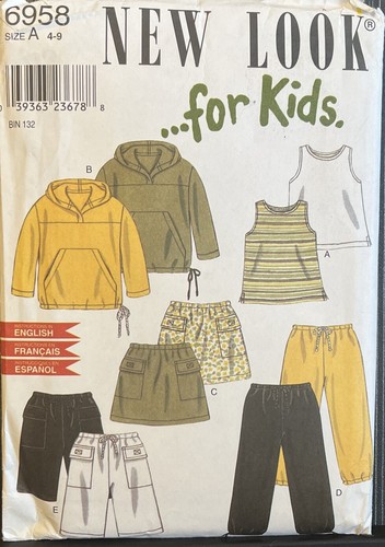 New Look 6958 Childs Hoodie Top Skirt Shorts Pants Sewing Pattern Uncut Size 4-9