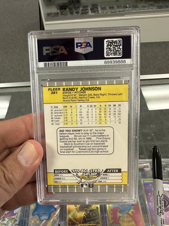 1989 Fleer 381 Randy Johnson Marlboro Ad Partially Obscured Rookie PSA ...