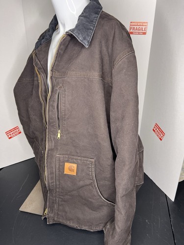 Carhartt Sherpa-Lined Dark Brown W Charcoal Collar Jacket C61 DKB Men’s XL