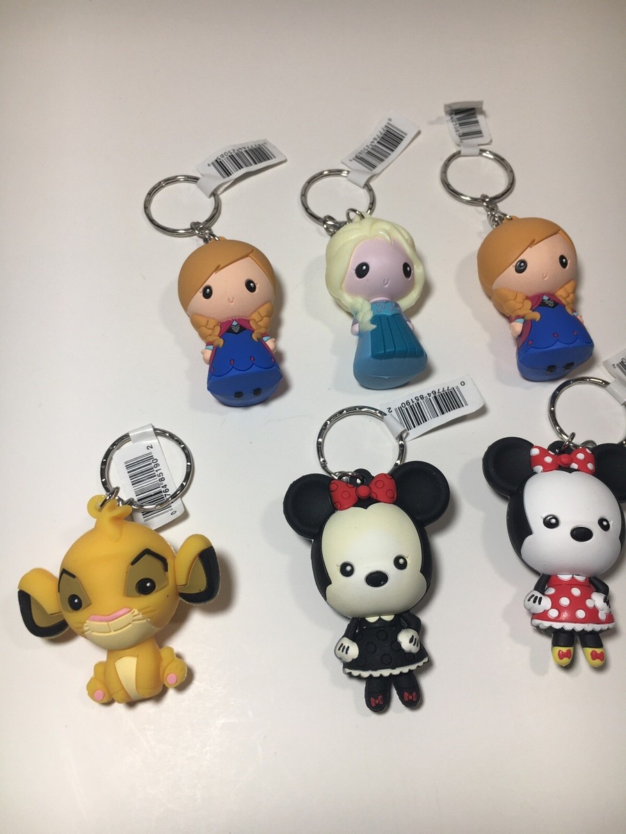 Disney 3D Figural Keychain Lot Of 7 Simba Minnie Jasmine Elsa Anna
