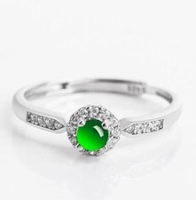 Certified Green Natural Grade AAA Jade jadeite Sterling 925 Silver Inlay Ring
