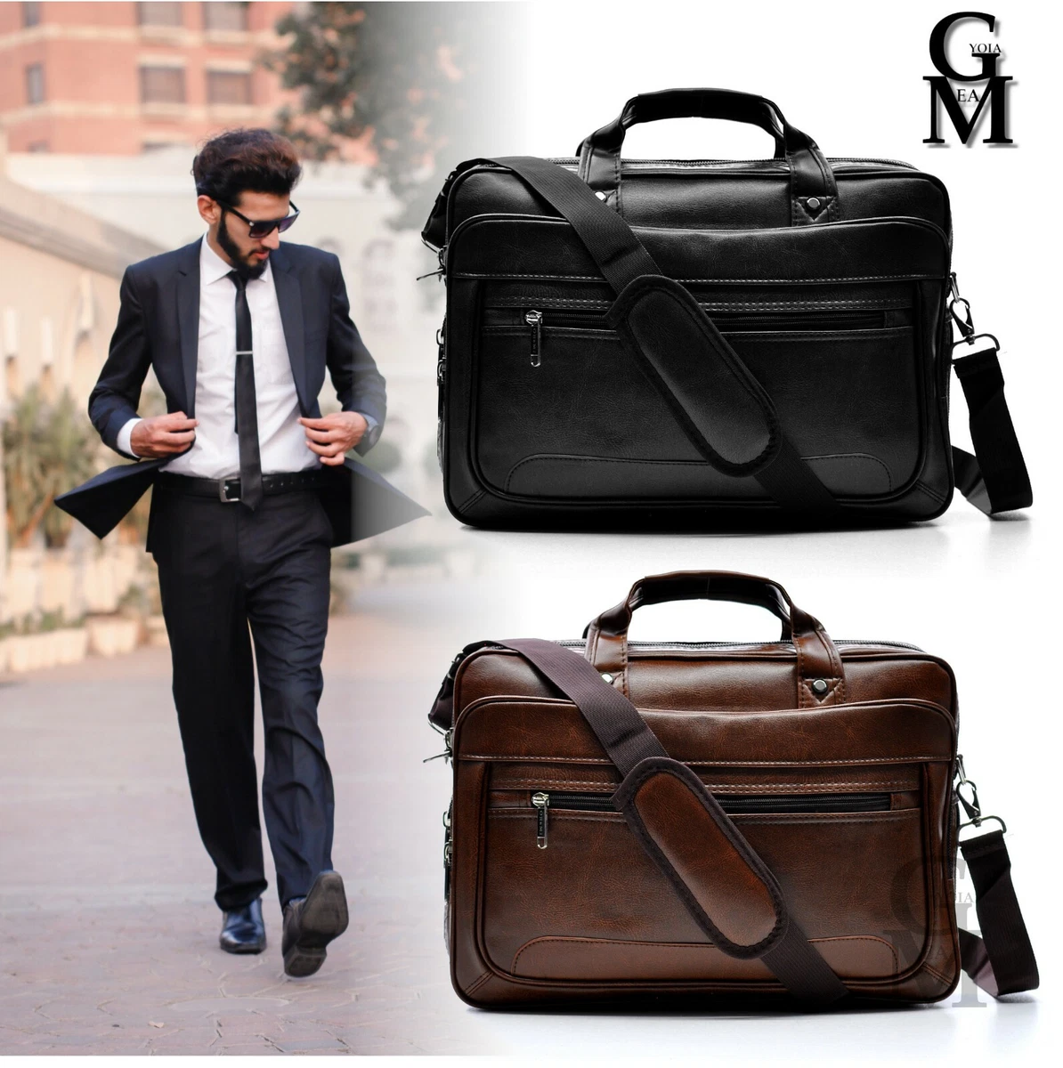 Borsa GM uomo vintage pelle cuoio lavoro tracolla messanger a4 pc  PORTADOCUMENTI