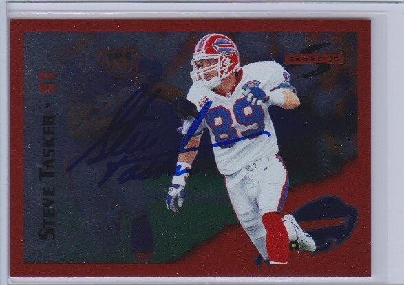 STEVE TASKER Signed Auto Autographed 1995 Score Red Siege Buffalo Bills #67