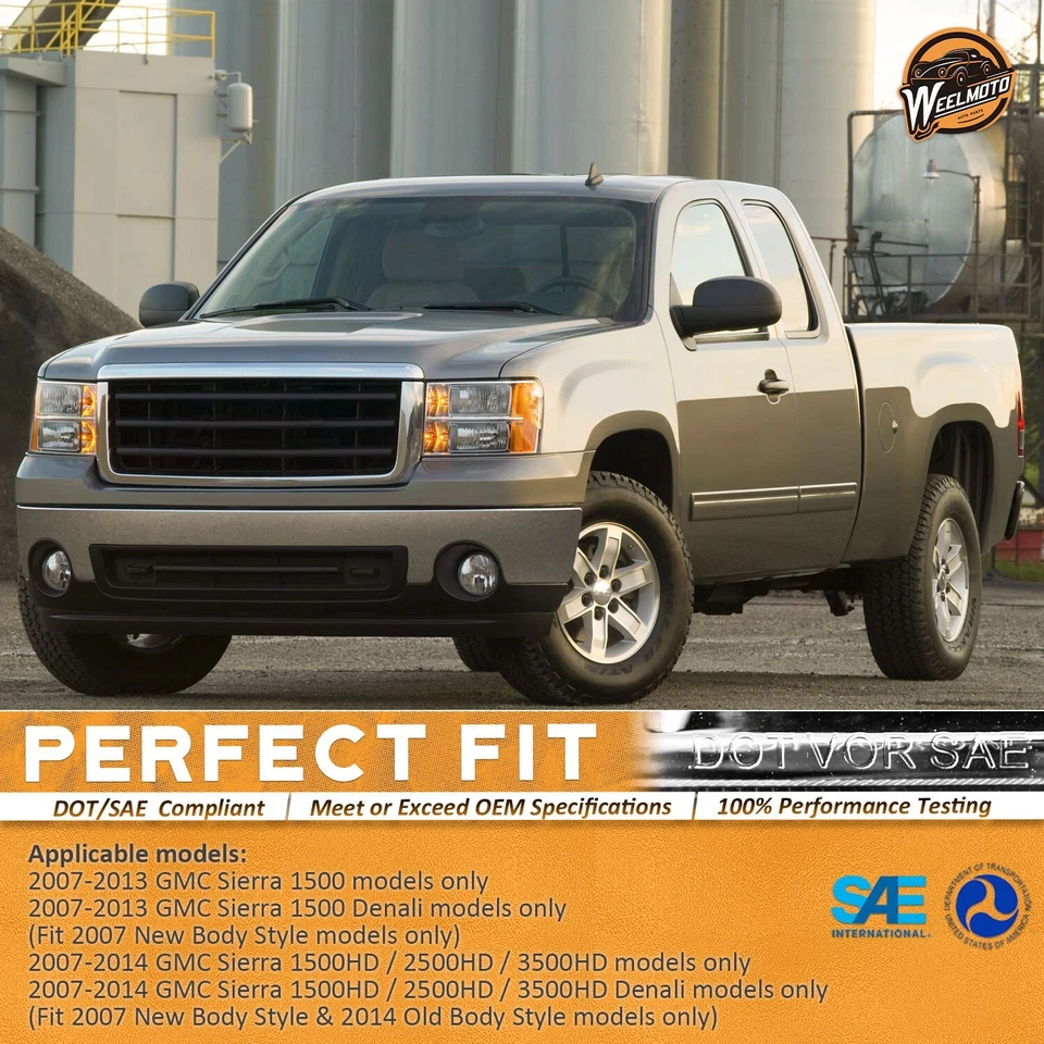 WEELMOTO For 2007-2013 GMC Sierra 1500 2500HD 3500HD Chrome Headlights Pair L+R Foto 2 de 4