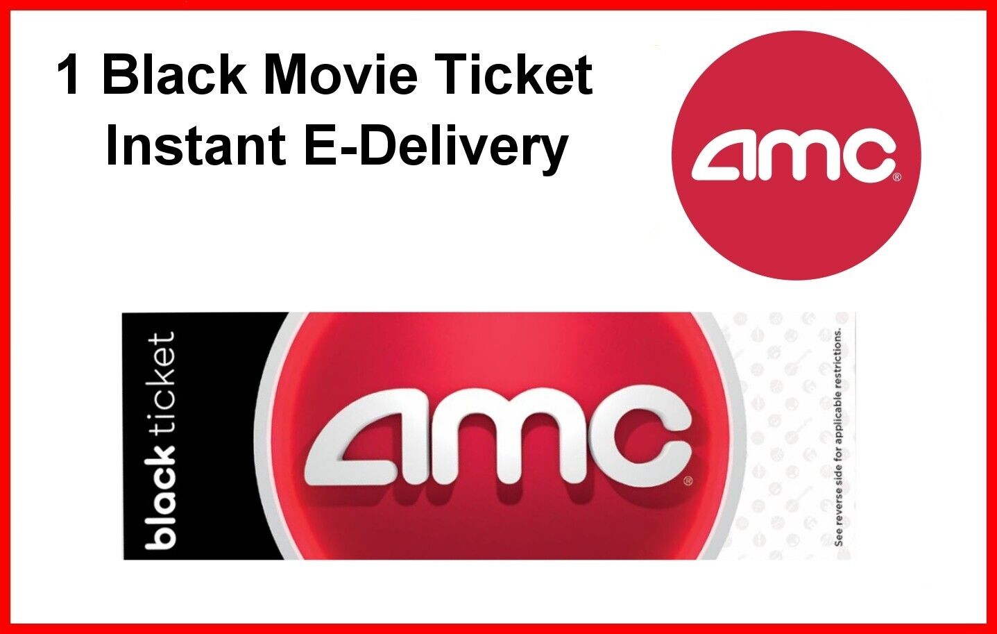 1 Black Movie Ticket AMC Theaters. Never Expires.  Fast Delivery.