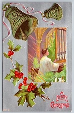 A Merry Christmas Embossed DB Postcard Priest Church Bells Holly 