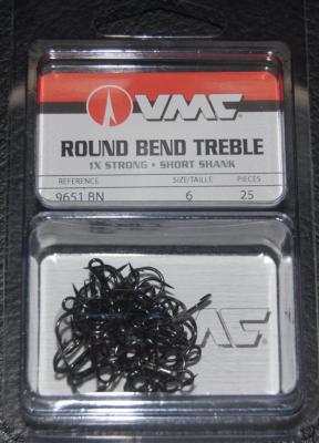 VMC 9651 Short Shank Treble Hooks Size 6 - Pack of 25 9651BN-06 Black Nickel