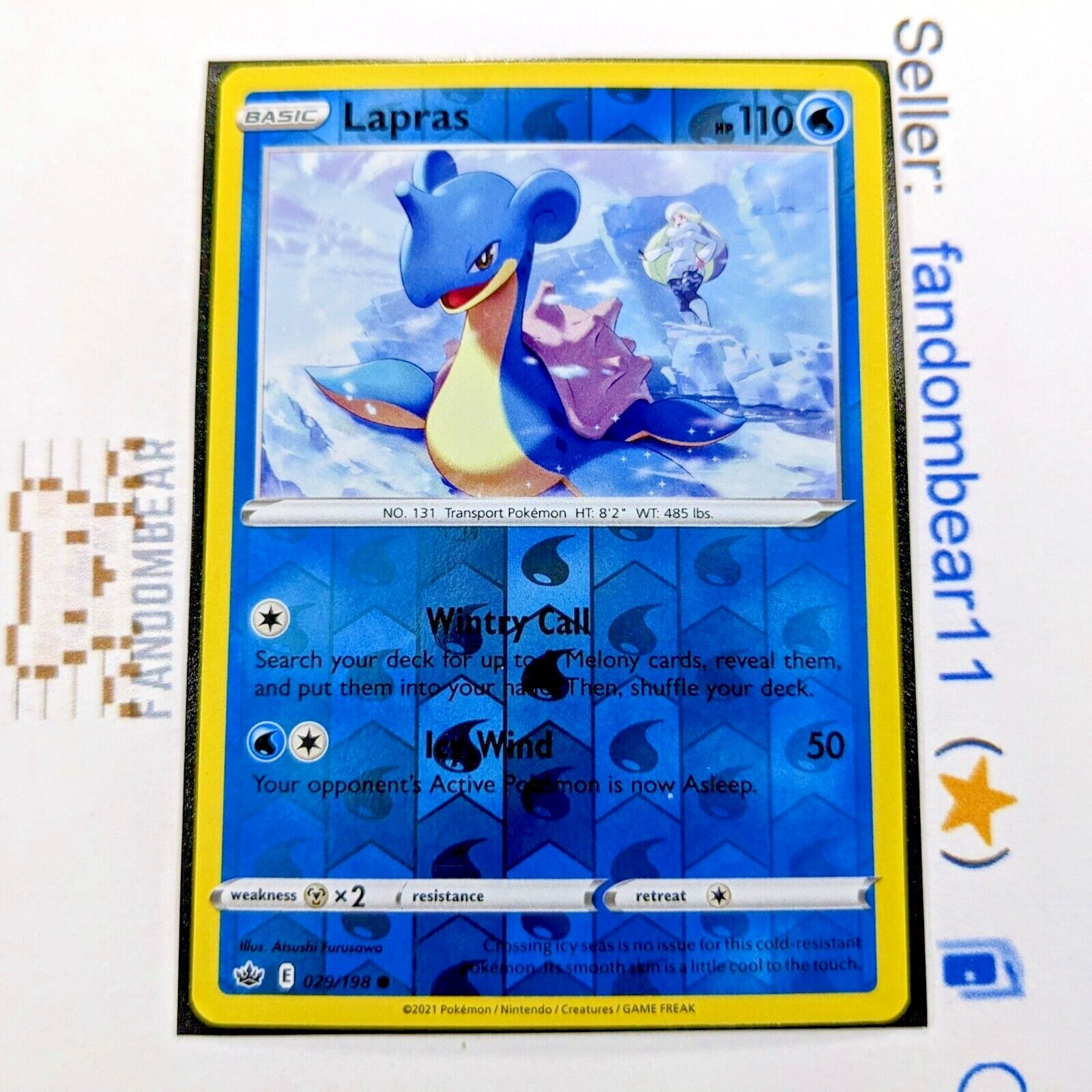 Lapras REVERSE HOLO card 029/198 Sword & Shield Chilling Reign 2021 Pokemon TCG