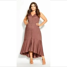 City Chic Maxi sweety button sleeveless dress Nutmeg brown new shift maxi S 16