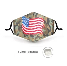 Camo Pattern Face Mask + Two Filters / Protective Reusable Washable UK
