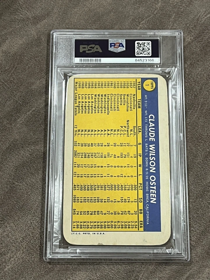 1970 Topps Super Claude Osteen #1 PSA 4 VG-EX Los Angeles Dodgers  - Image 2 of 2