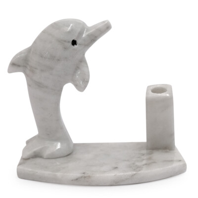 Delphin Skulptur Füllhalterständer Pen Stand Marmor Weiß White Holder H 8cm
