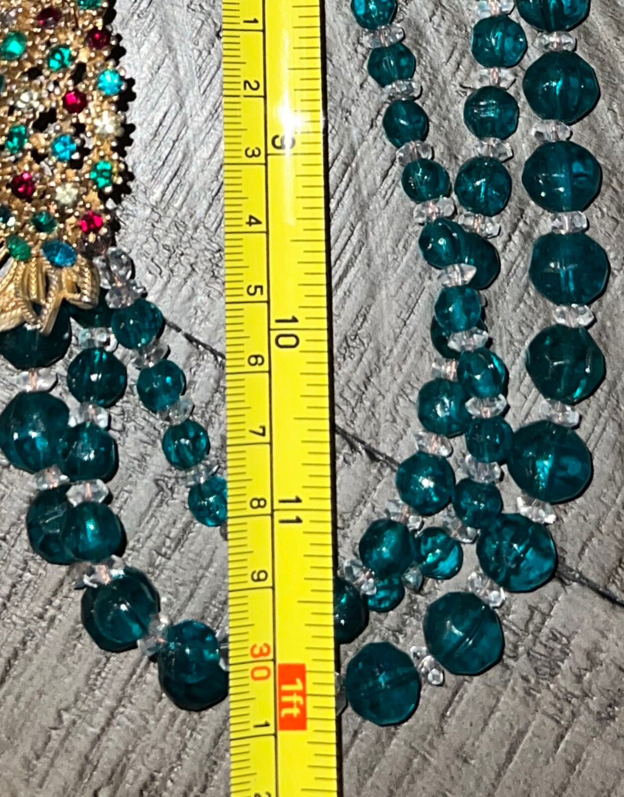 Green Bead Statement Side Rhinestone Pendant Laye… - image 8