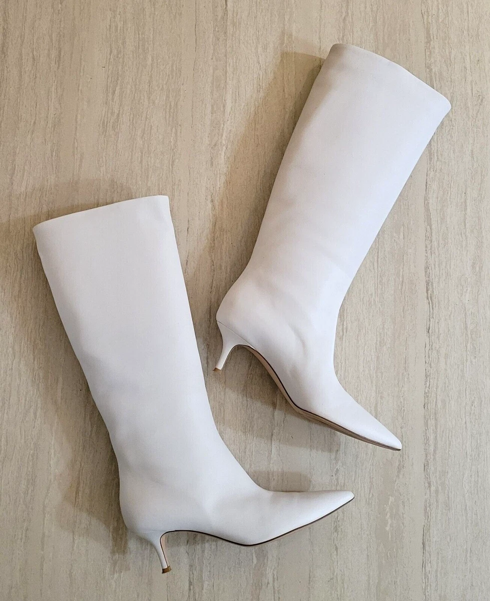 GIANVITO ROSSI White Leather Boots BOX Size 37 1565 Italy