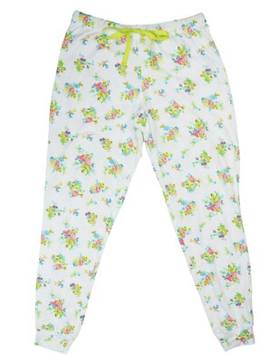 Jenni Intimates Neon Floral Knit Jogger Style Pajama Bottoms NWT White Multi