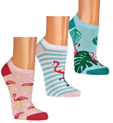 Sneaker-Socken, Flamingo-Motive, gekämmte Baumwolle, handgekettelte Naht, 3 Paar