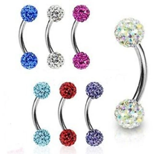 Eyebrow Bar Curved Barbell Ring Ferido Shamballa Balls Tragus Multi Crystal 16g - Image 1 of 1