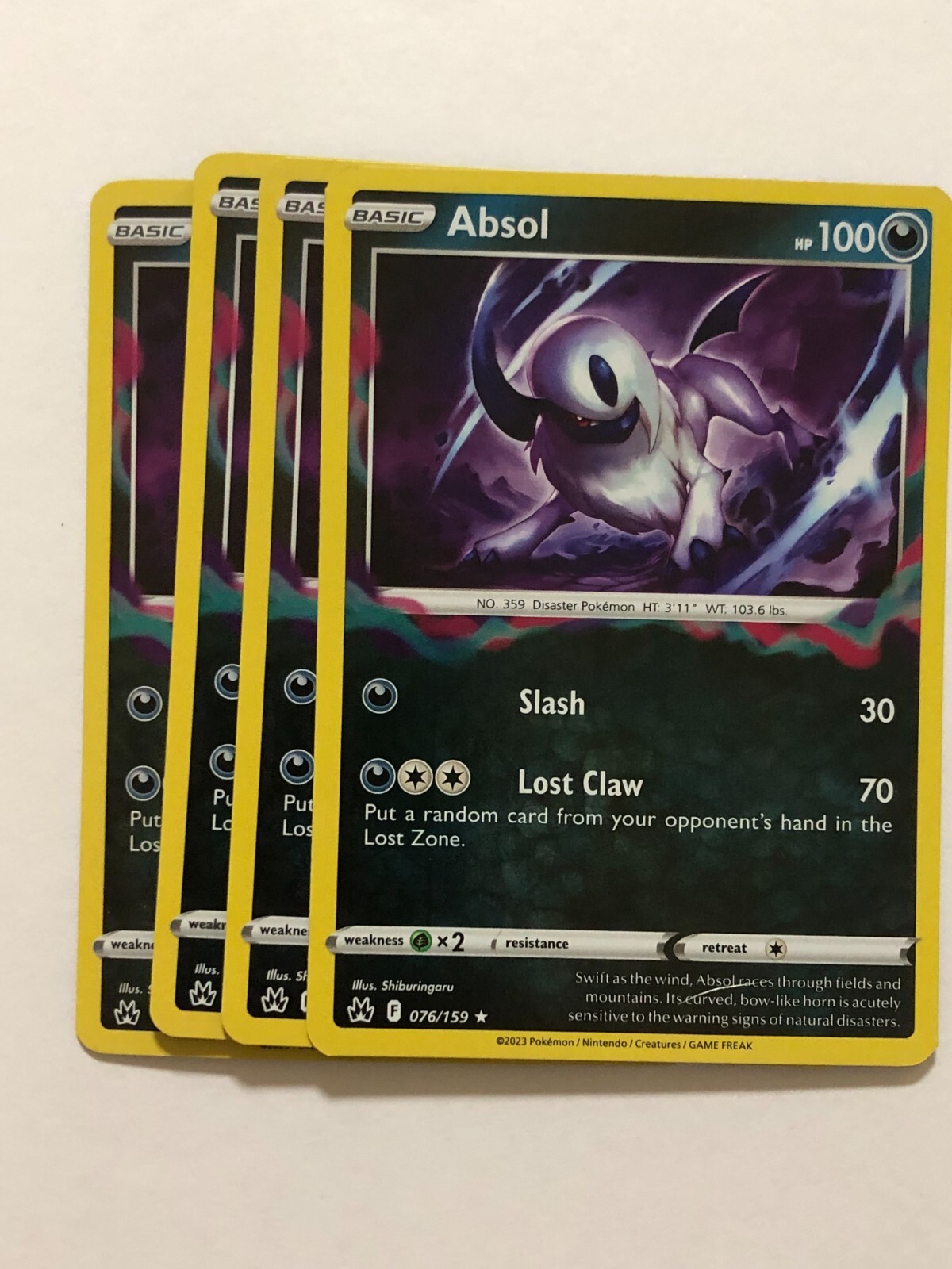 Pokemon Card Crown Zenith 4x Playset Reverse Holographic Absol 076/159 NM