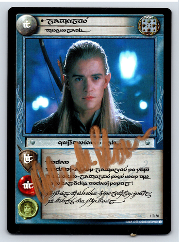 Décryptage automatique signé Orlando Bloom LOTR TCG 1R50 Seigneur des Anneaux Tengwar