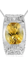 3.32CT DIAMOND & AAA CITRINE 14K WHITE GOLD 3D OVAL ROUND & BAGUETTE FUN PENDANT