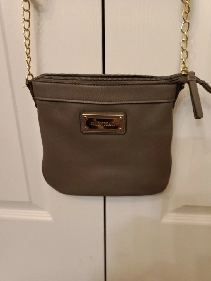 Bolso Bandolera de Hombro de Cuero Gris Ellen Tracy Correa Ajustable Foto 2 de 4