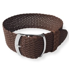 20mm Brown Perlon Cross Weave Braided Nylon Watch Strap Band Single Pass Design