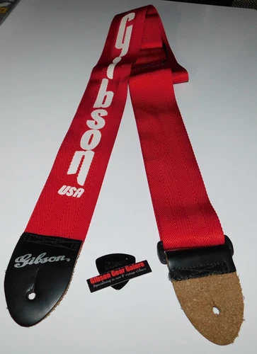 Gibson USA Logo Strap Red Nylon Pick Guitar Parts Vintage 90s Case Candy Project