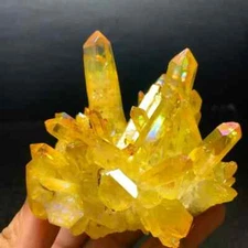 Angel Aura Yellow Crystal Quartz Cluster Healing Reiki Decor Mineral Specimen