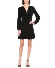 Michael Kors Womens Black 2X Plus Size Ruffled Lace-up a-Line Dress
