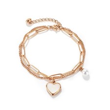 Dainty White Love Heart Small Pearl Double Laryered Bracelet for Women Char - 01