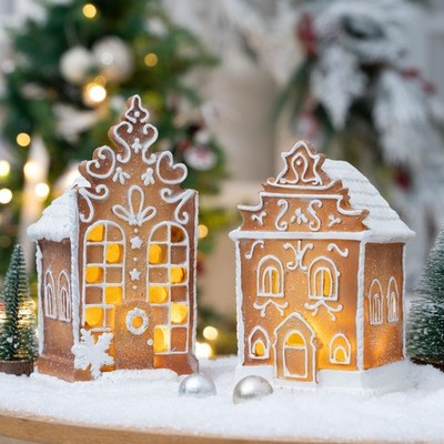 2Pc Christmas Gingerbread Village House Gingerbread Figurines Table Decoratio...