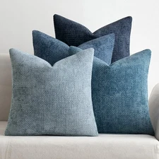 Pack of 4 Couch Throw Pillow Covers 18x18 Inch Neutral Blue Soft Decorative C...