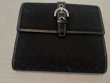Coach Vintage Mini Signature Black Canvas Bifold Buckle Snap Wallet