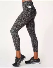 Sweaty Betty Power Pocket Workout Leggings Sz S Grey Leopard Print 7/8 Length
