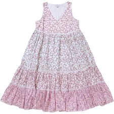 LoveShackFancy Womens Tiered Dress Pink Floral Cottagecore Romantic Size M