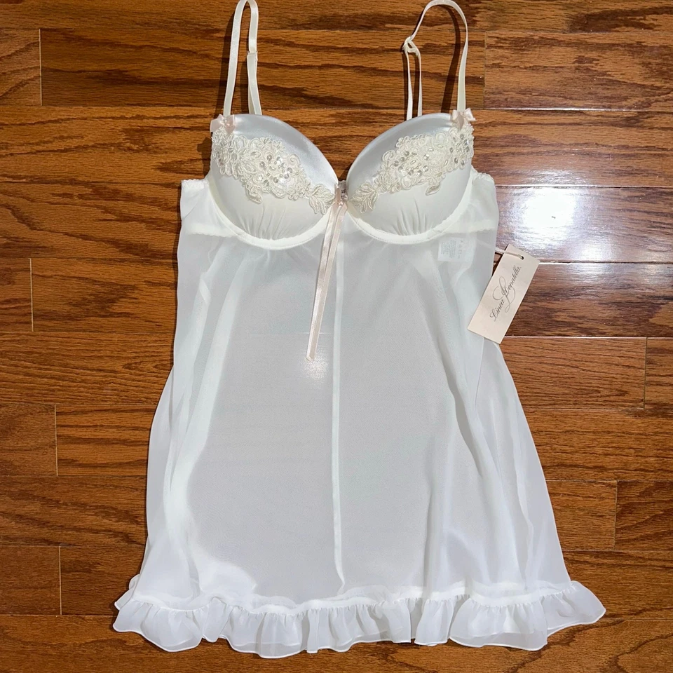 NUEVO CON ETIQUETAS Linea Donatella Marfil Nupcial Slip Babydoll Chemise Talla Pequeña Foto 4 de 4